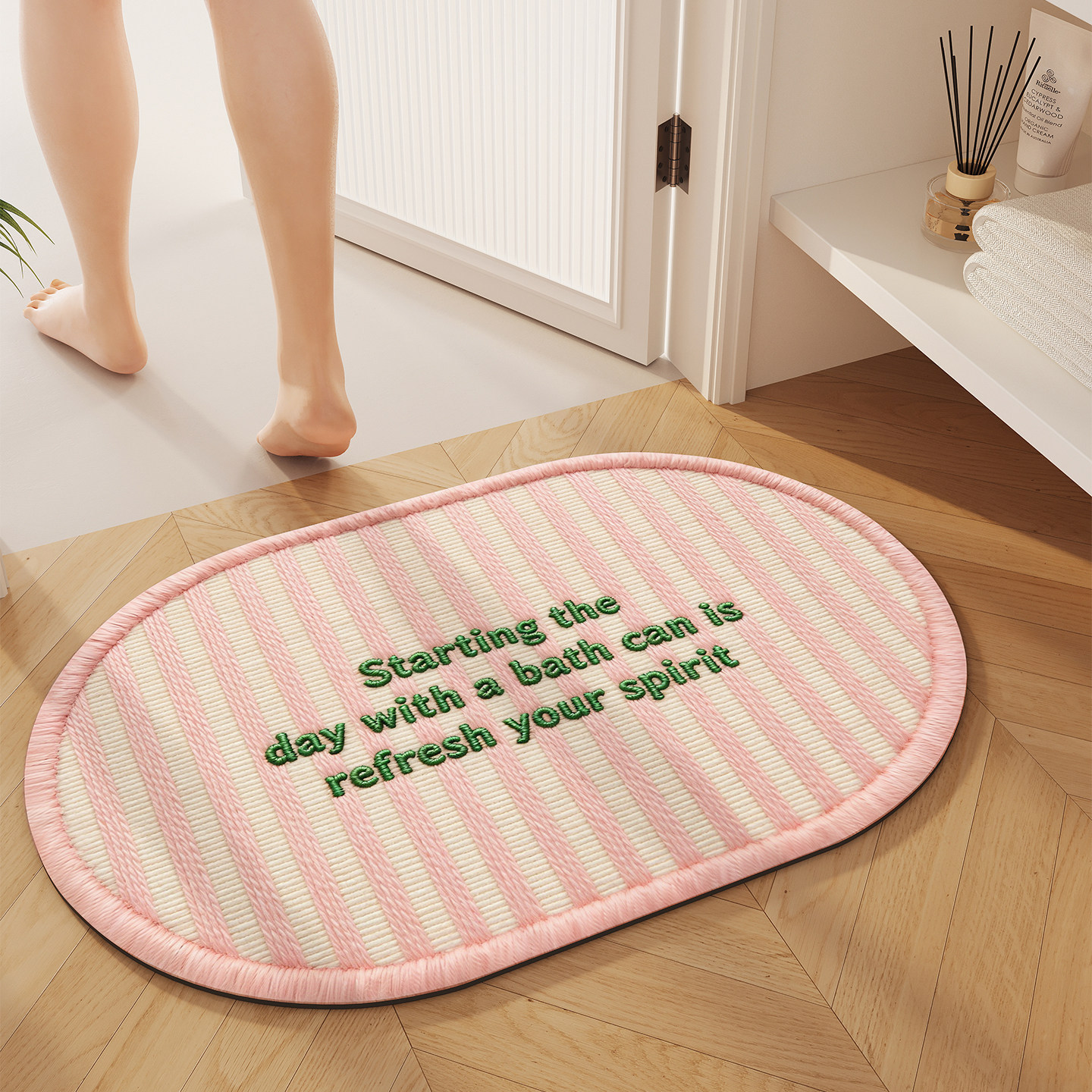 Almohadilla de lino de viento crema, almohadilla de suelo de absorción de agua y secado rápido en el baño, almohadilla de suelo en la puerta del baño es fácil de cuidar, almohadilla antideslizante resistente al desgaste