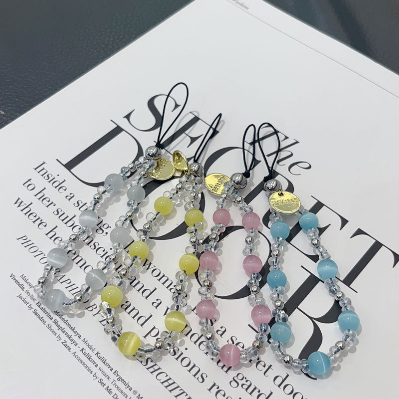 New Colorful Natural Cat's Eye Mobile Phone Chain Imported Rice Beads Mobile Phone Case Pendant All-match Mini Chain Jewelry Accessories