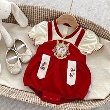婴儿中国风新款新生女宝宝满月百天周岁唐装礼服连体包屁衣爬爬服