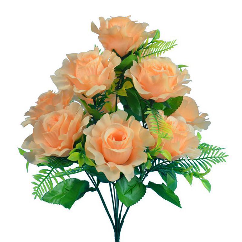 Fábrica de flores de imitación personalizada al por mayor de rosas 10 flores de seda de borde roto botella de rosas decorativa flor de flores falsas ramo