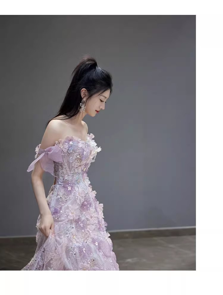 Damen Abendkleid Ein Schulter Schmetterling Blumen Feenkleid_voghion.com