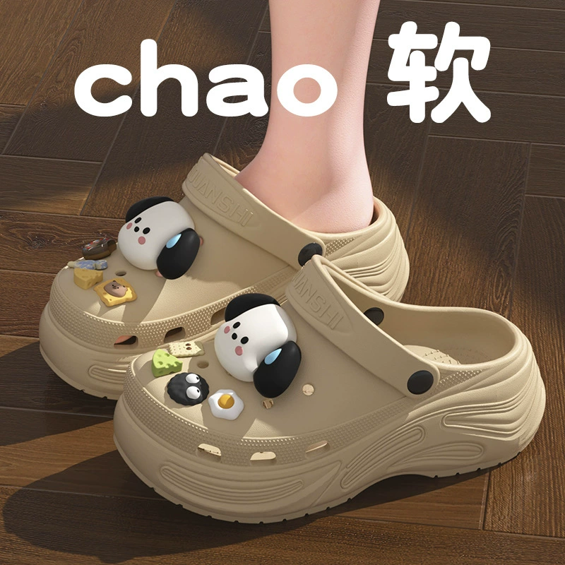 Женские летние сандалии-босоножки с мультяшным принтом крокодила, новинка 2025 года, для путешествий, нескользящая толстая подошва, два варианта ношения