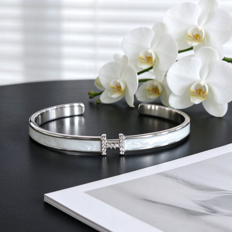 European and American style full-diamond H-shaped bracelet, copper bracelet, titanium steel bracelet, hot-selling live-streaming accessory wholesale