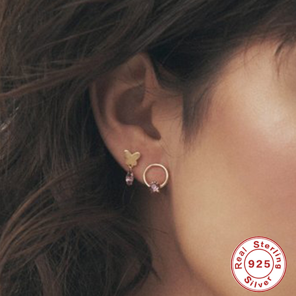 Fashion Butterfly Sterling Silver Plating Zircon Drop Earrings 1 Pair