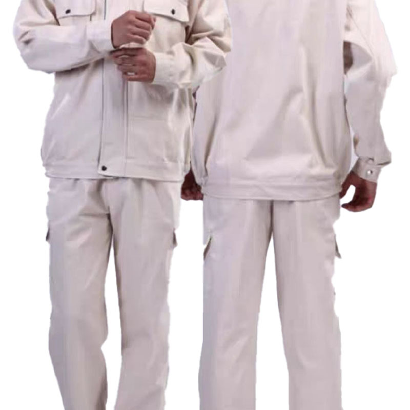 Pure Cotton Off-White China Shipping Labor Protection Workwear Set, Unisex Long-Sleeve Welding and Polishing Anti-Spark Workwear