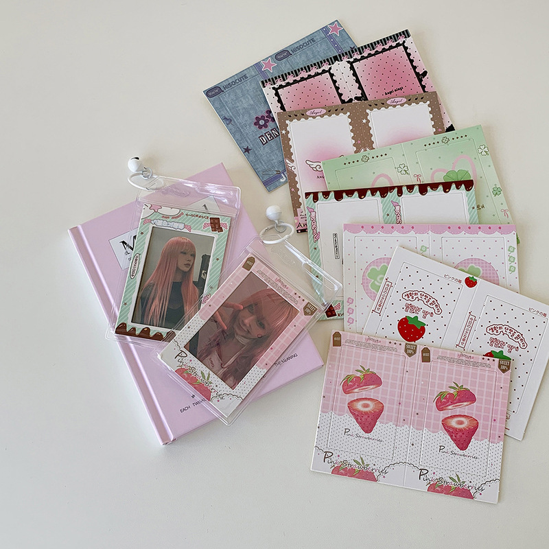 Ins-Style Cartoon Four-Leaf Clover Reverse Film Frame Fan 3inch Small Card DIY Adhesive Keychain Pendant Card Holder