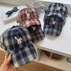 韩版可爱小狗软顶棒球帽女夏季显脸小户外遮阳防晒格纹鸭舌帽子潮