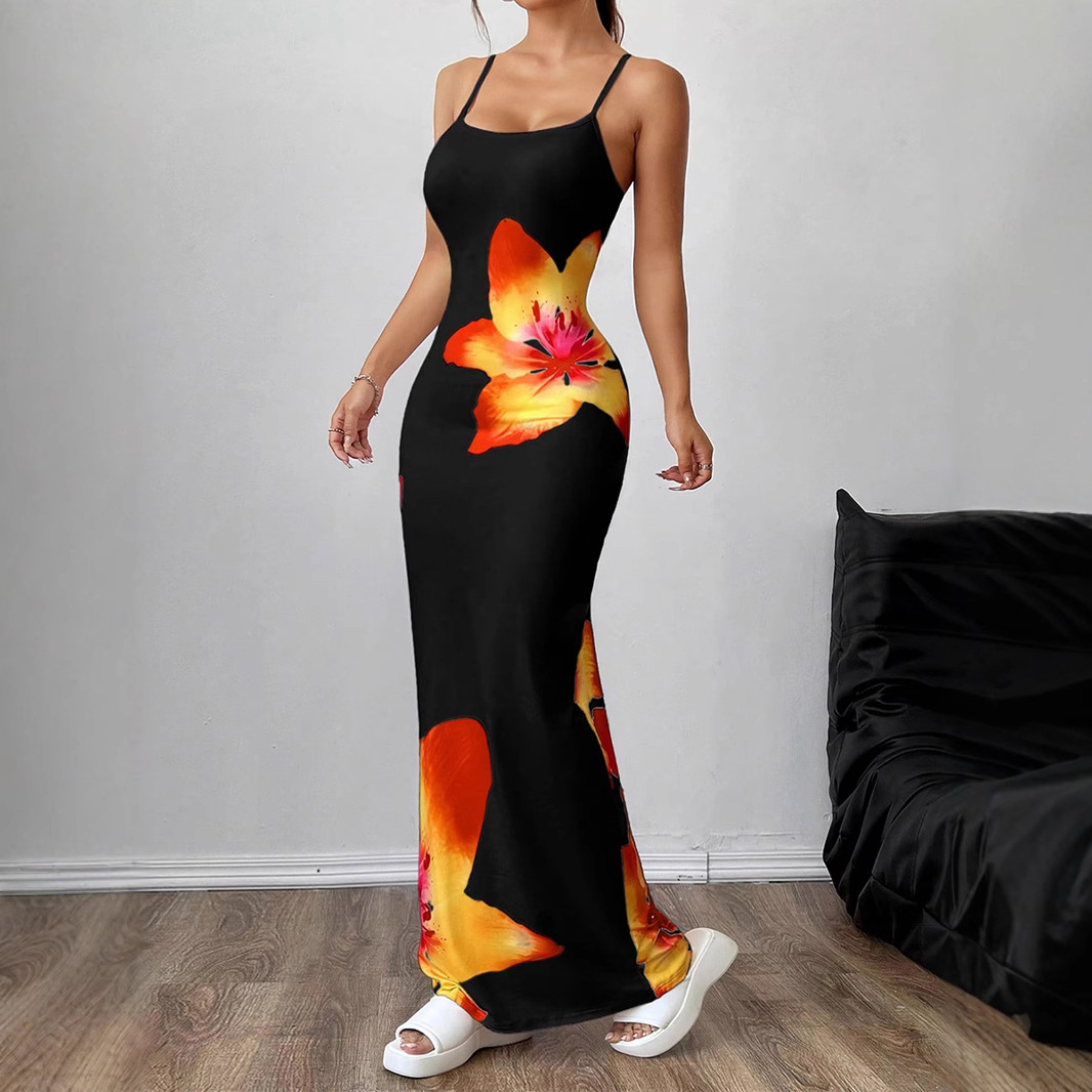 Amazon Foreign Trade Women's Clothing 2025 Summer New Sexy European and American Style Suspender Dress Tight Hip-Hugging One-Step Skirt