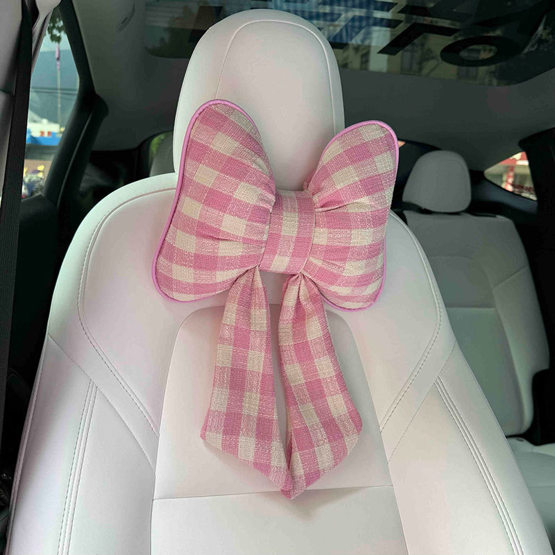 핑크와 화이트 체크-스왈로우테일 목베개