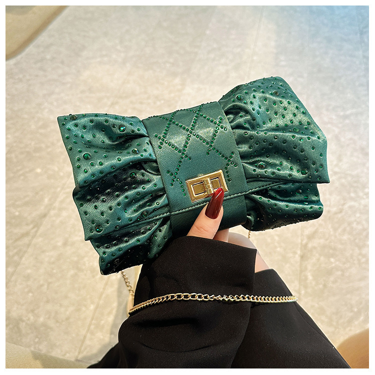 Paquete de cena de damas transfronterizas, paquete de fiesta de lujo ligero de diamante, paquete de cena de mano de arco de arco de oro de alto nivel