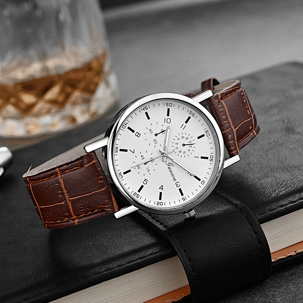Quartz men's watch, classic style, PU strap, 38 mm dial