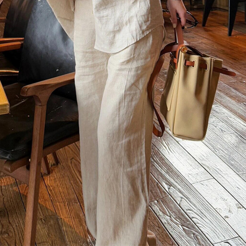 古いお金の風の亜麻のシャツのスーツの女性の2025夏の新型のシンプルな気質の軽くてゆったりしている日焼け止めのシャツの2つのセット|undefined