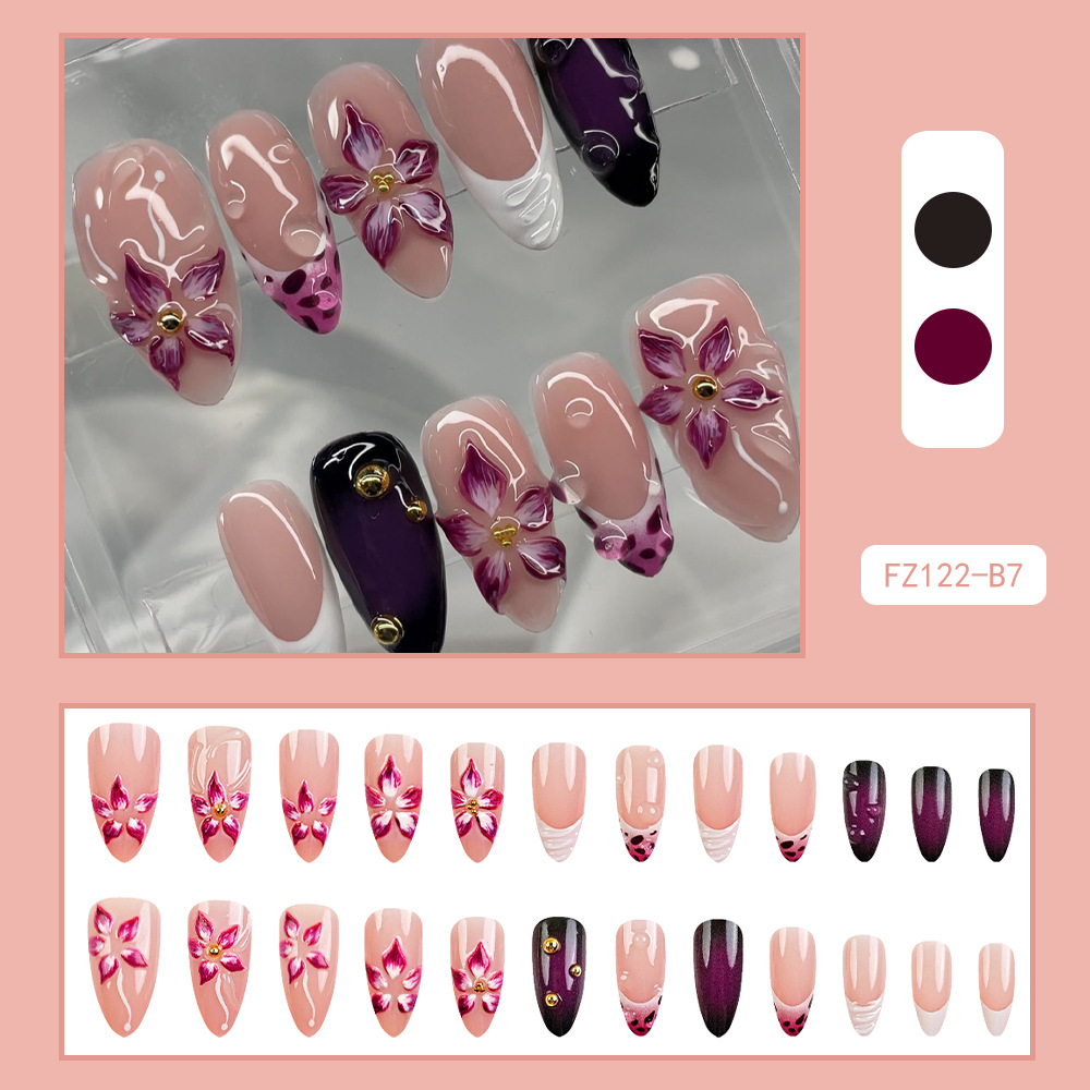 Uñas postizas 3D estéreo blanqueadoras, muy vendidas, piezas de arte de uñas portátiles transfronterizas, pegatinas de uñas sencillas con un toque de alta gama, venta al por mayor