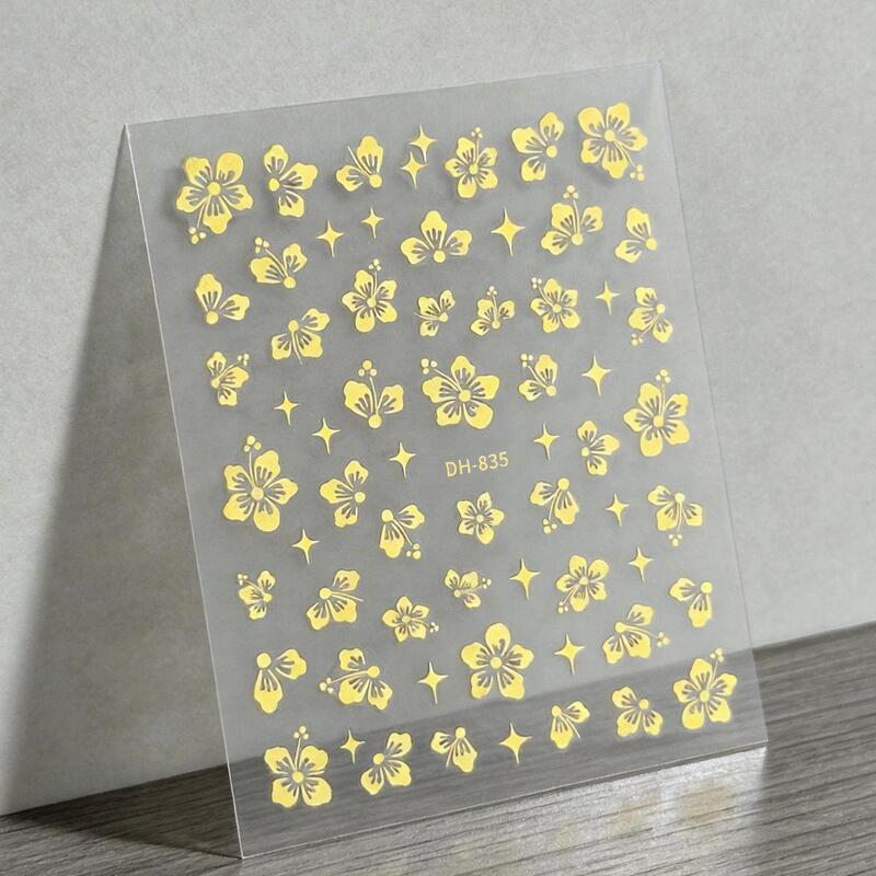 Internet Celebrity Gold Foil Petal Nail Stickers with Flat Adhesive Backing, Versatile Gilded Hibiscus Flower DIY Nail Stickers Dh835