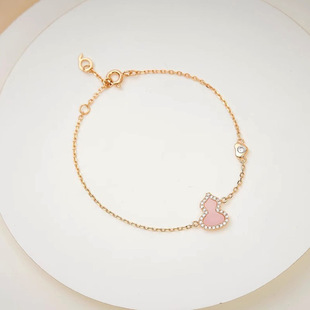 Zhou Bai Na Gold-Plated Silver Rose Gourd Bracelet Rose Gold Pink Double Gourd Pendant Collarbone Chain-Xqsl0009
