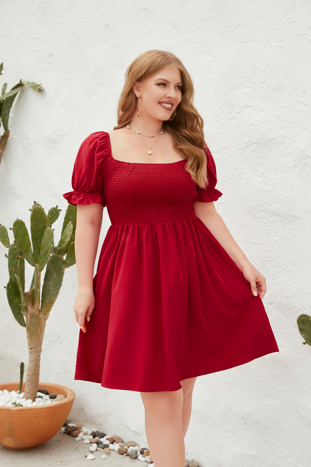 Rochie de damă cu mânecă lungă și evazată, cu guler pătrat și evazat, stil de călătorie_voghion.com