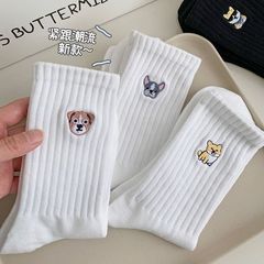 春秋季新款袜子男中筒袜吸汗透气白色运动袜卡通情侣长筒女士长袜