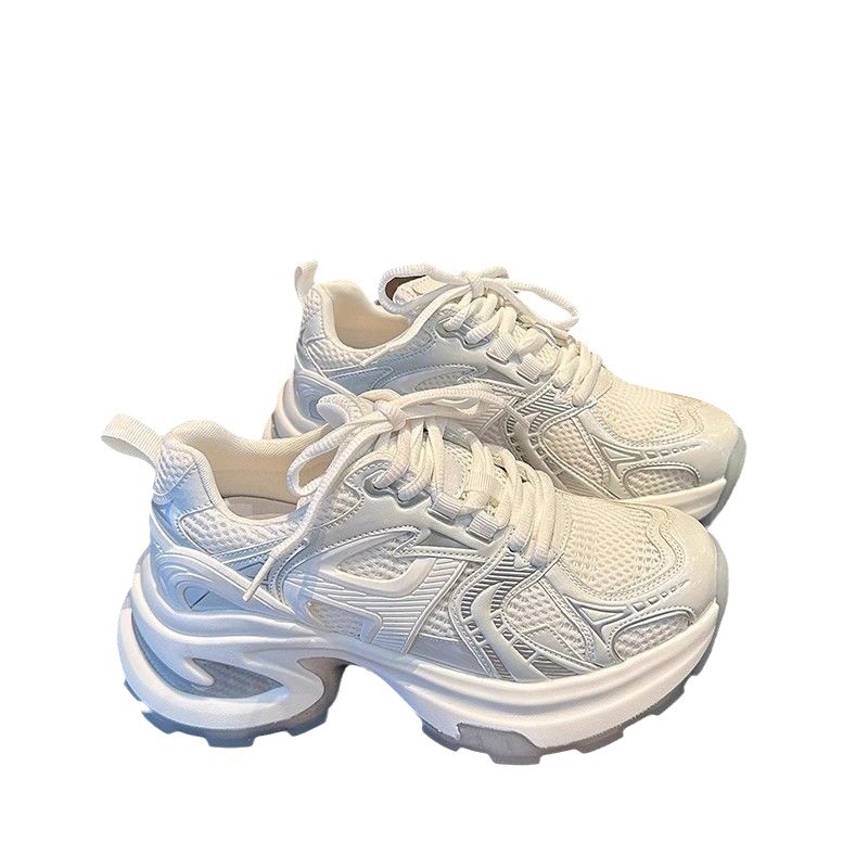 Zapatos de altura de fondo grueso para padres y mujeres 2024 otoño nuevos zapatos de deporte casuales de moda transpirables rojos en la calle