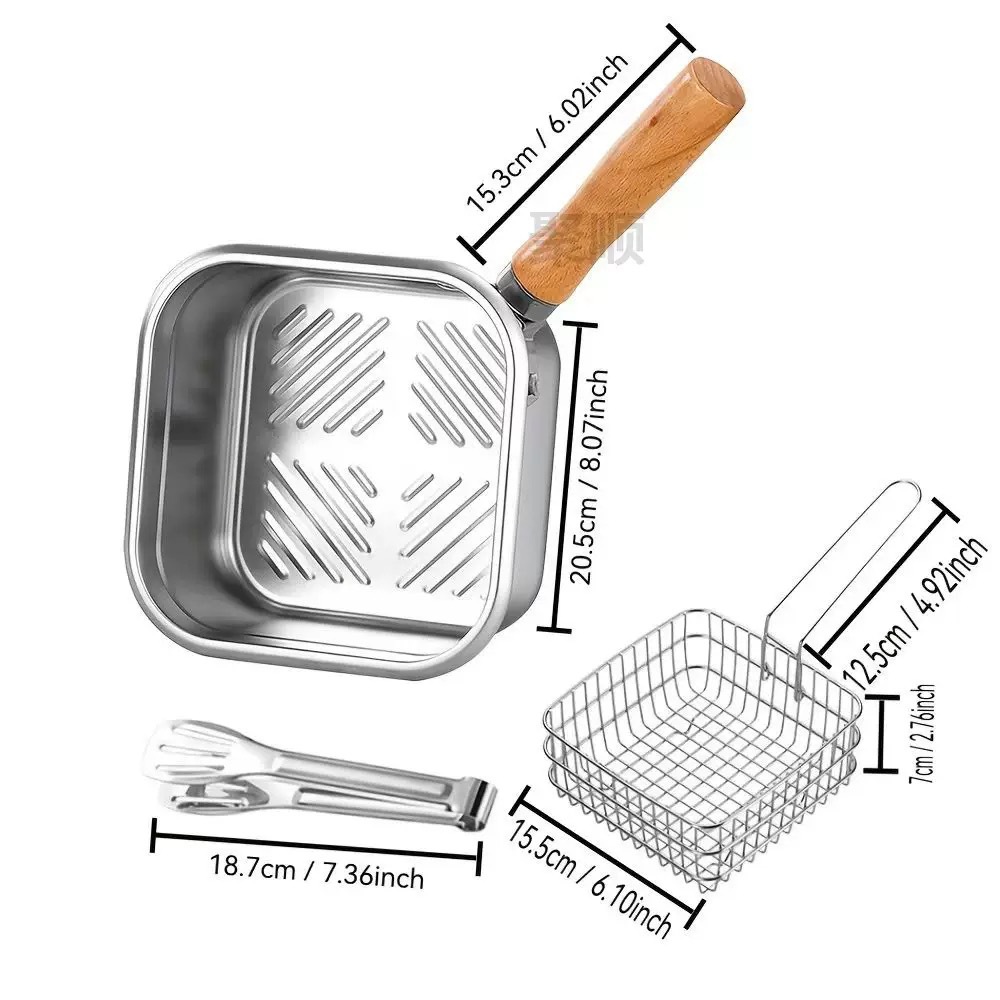 Square fryer + frying basket + tongs