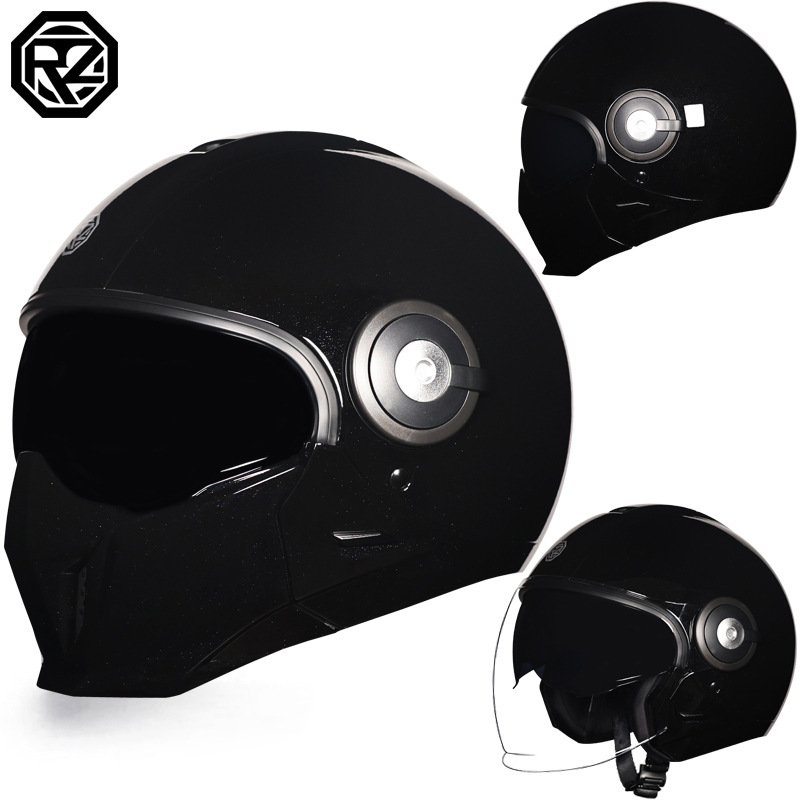Orz casco retro motocicleta hombres y mujeres invierno motocicleta Harley casco completo certificado 3C cuatro estaciones doble lente