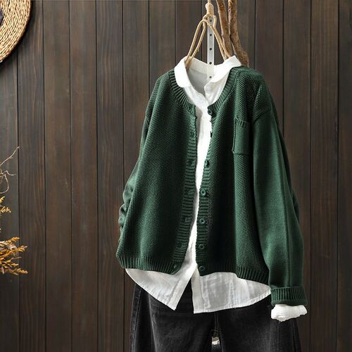 2025 Spring Knit Cardigan Outerwear for Women, Retro Literary Loose Casual Versatile Long Sleeve Sweater, Korean Style