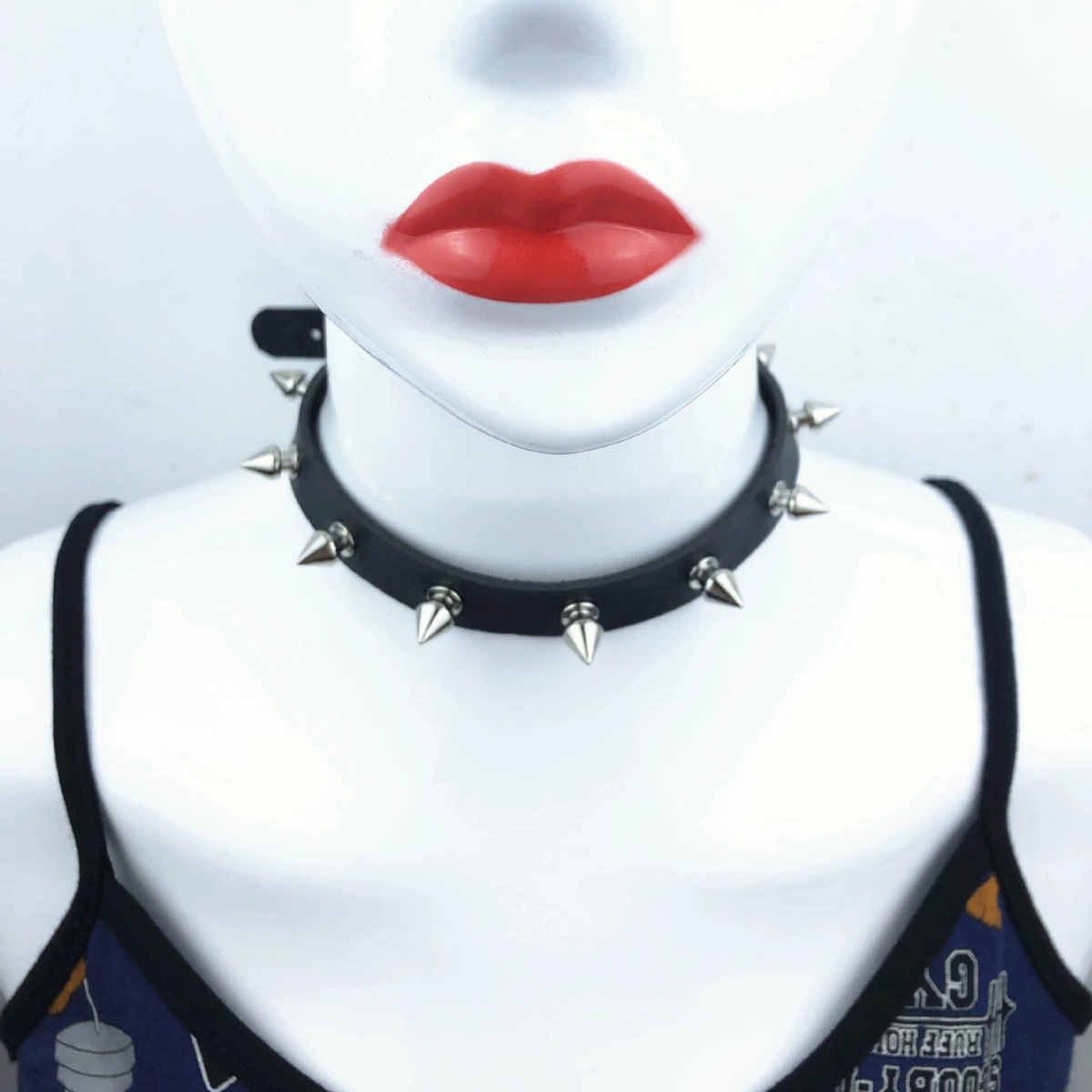 Чокер японский Harajuku панк стиль кожаный чокер с шипами-клипсами, 43×1.5 см