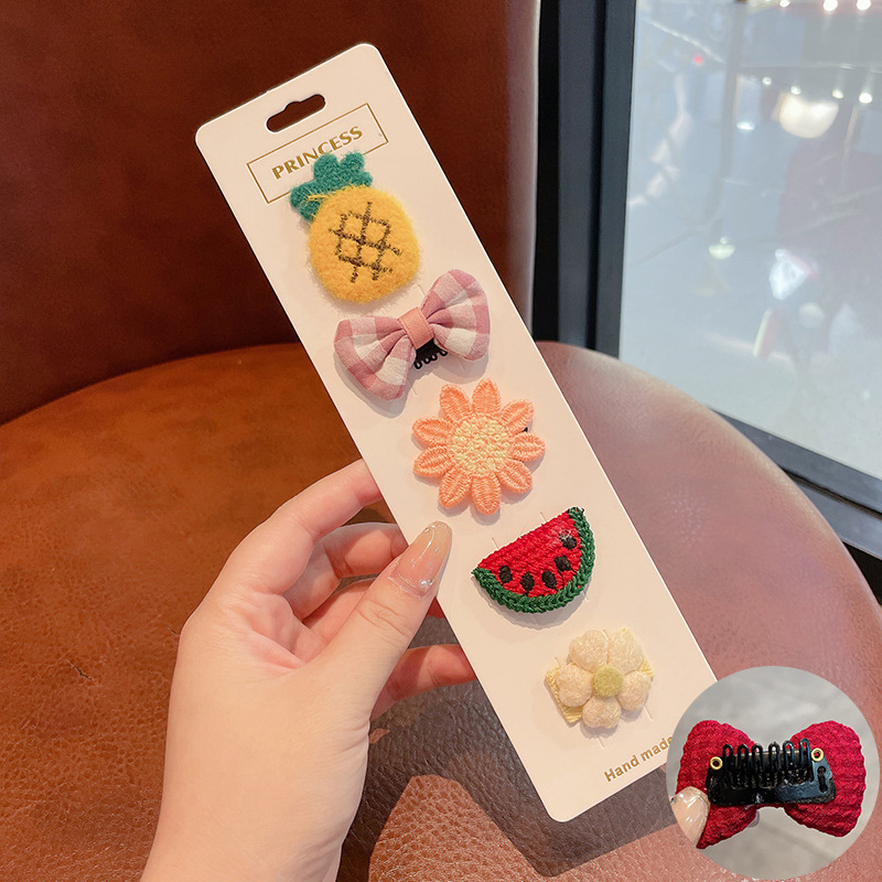 Hermosos clips de cabello de color para niños coreanos de alto nivel sensación de arco de niñas bolsa de tela no daña clips de cabello de bebé