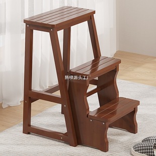Multifunctional Dual-Purpose Ladder Chair Household Folding Ladder Indoor Wooden Ladder Three-Step Stair Climbing Small Ladder Ladder Stool