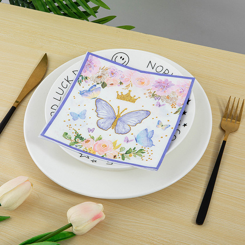 Butterfly birthday party theme decorative tissue paper cross-border printed napkin party celebration square tissue paper manufacturer wholesale
