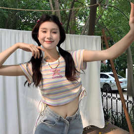 2025新款甜美原版布料多巴胺穿搭纯欲风短袖t恤女INS韩版辣妹上衣
