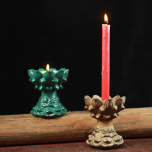 复古中式浮雕工艺品家用佛堂书房酥油灯小烛台陶瓷莲花烛器皿跨境