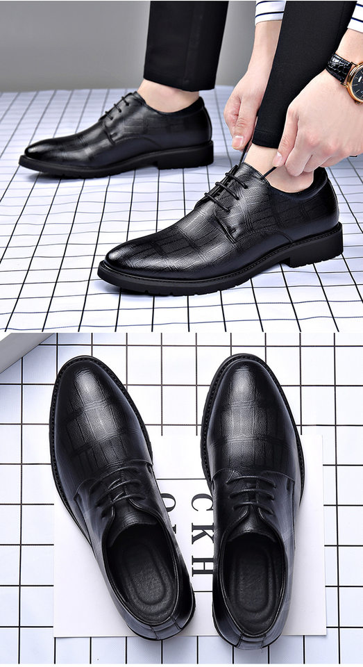 Giày da nam công sở da bò hai lớp, tăng chiều cao 3 cm, dây buộc phía trước — Màu nâu 3993, Màu đen 3993 chi tiết 12