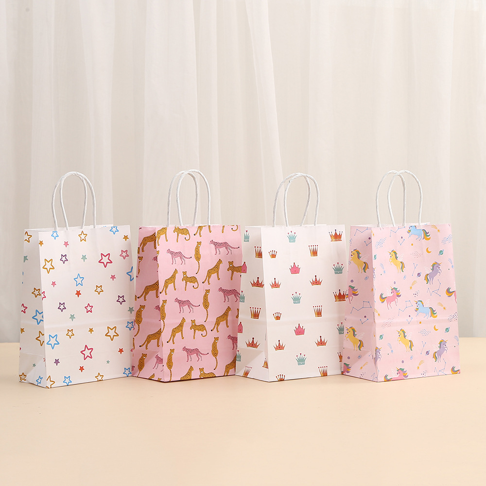 Bolso animal impreso bolsa de embalaje de papel kraft al por mayor para llevar bolsa de compras bolsa de regalo de dulces de fiesta image 2