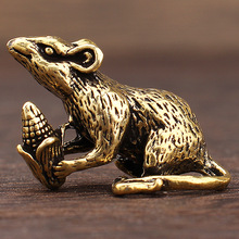 黄铜十二生肖鼠小铜器摆件地摊金属工艺品纯铜制品礼品鼠抱玉米
