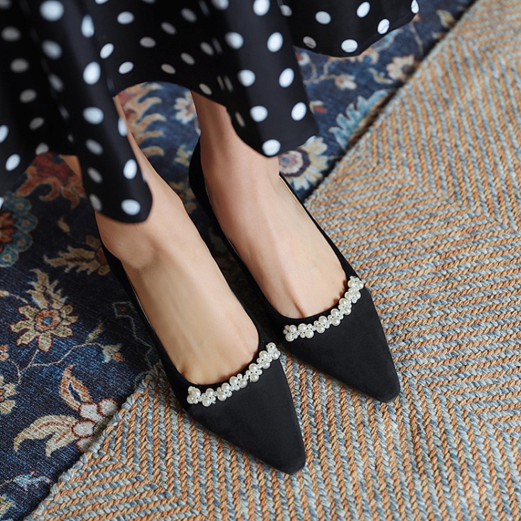 2021年春季新款珍珠單鞋女尖頭細跟淺口高跟鞋韓版磨砂女鞋T5541