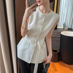预售夏日简约女神范~上班族挚爱马夹收腰白色无袖衬衫