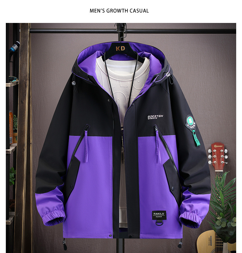 Men's autumn and winter plush and thickened work clothes jacket with a trendy contrasting color patchwork casual winter_voghion.com