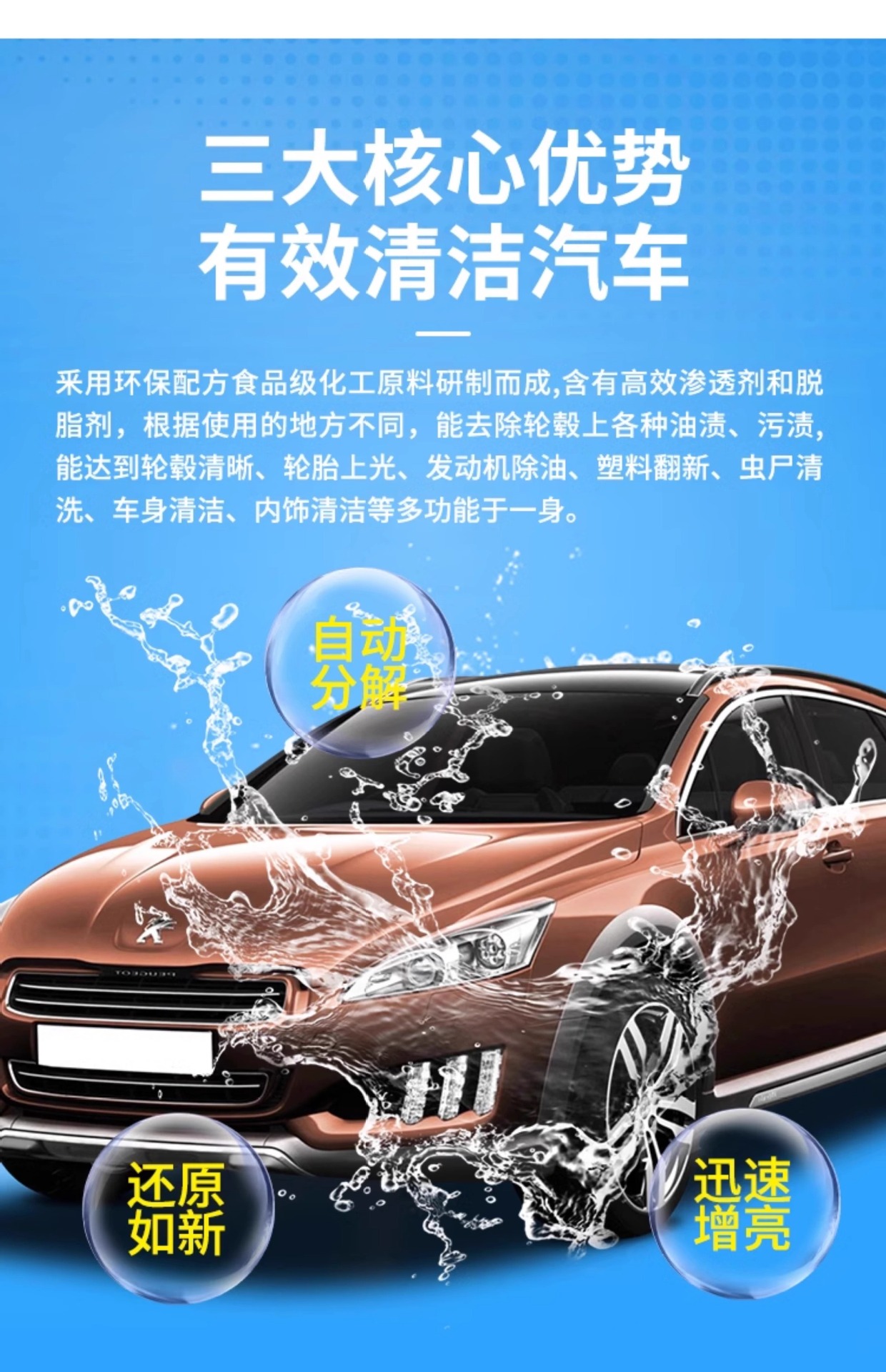 Car Wash Shop Concentrated Self-Cleaning Powder, No-Wipe Car Wash Liquid, Tire Wheel Rim Cleaner, Mixed into a Large Barrel