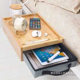 跨境木制床边置物架学宿舍双层床头托盘带抽屉木制平板手机放置架