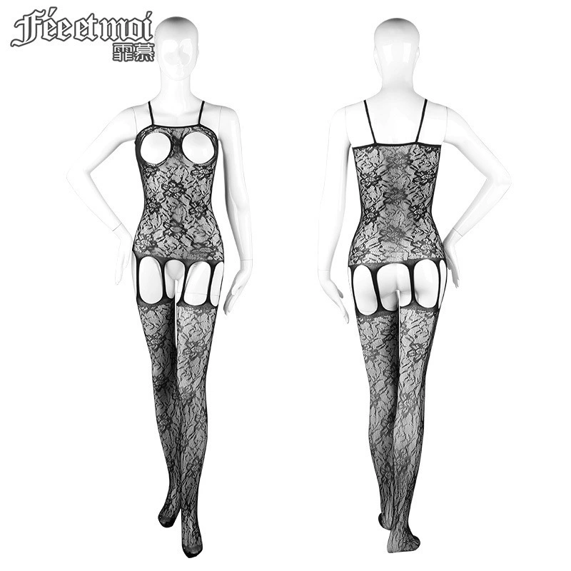 霏慕Sexy underwear for women's seductive mesh jacquard suspender open-stage sexy one-piece socks for sexy stockings 7537