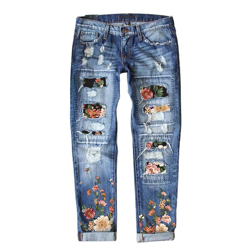 H3224 Dropshipping Aliexpress Amazon Cross-Border New Women's Ripped Jeans Straight Boyfriend Style