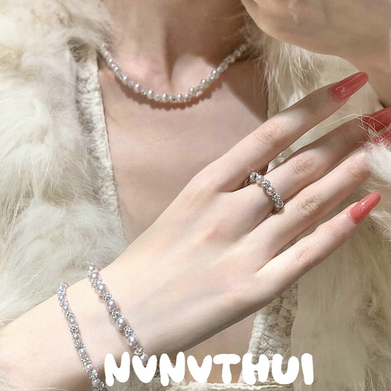 Jewelry Manta Rose Pink Pearl Necklace, Haute Couture for Banquets, French-Style Starry Sky Candy Bubble Pearl Bracelet