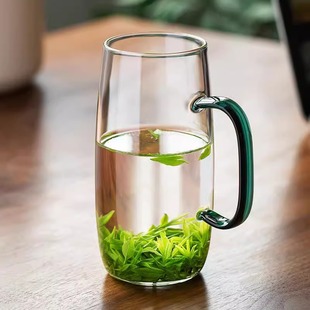 Green Tea Glass Colorful Handle Transparent Tea Set Flower Tea Cup High Borosilicate Large Capacity Drinking Water Cup for Home Office