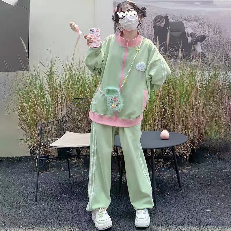 学院風スポーツスーツの女性春秋冬の衛衣衛ズボンと学生のゆったりとしたレジャーのセット|undefined