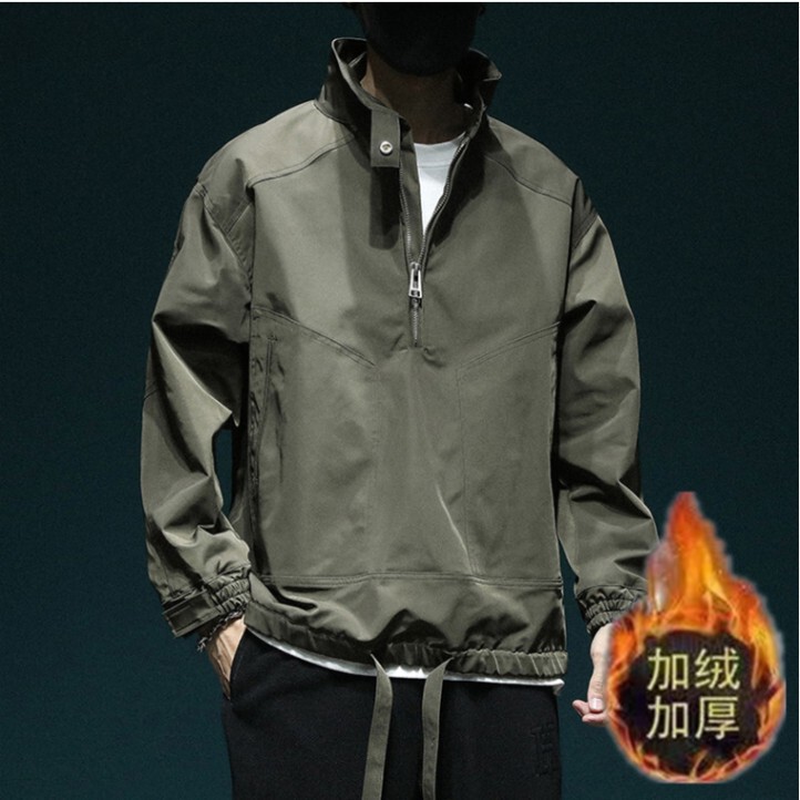 Japanese Style Half-Zip Jacket Coat Men's Loose plus size Simple Mountain Style Design Sense Rushtop Autumn Trendy Top