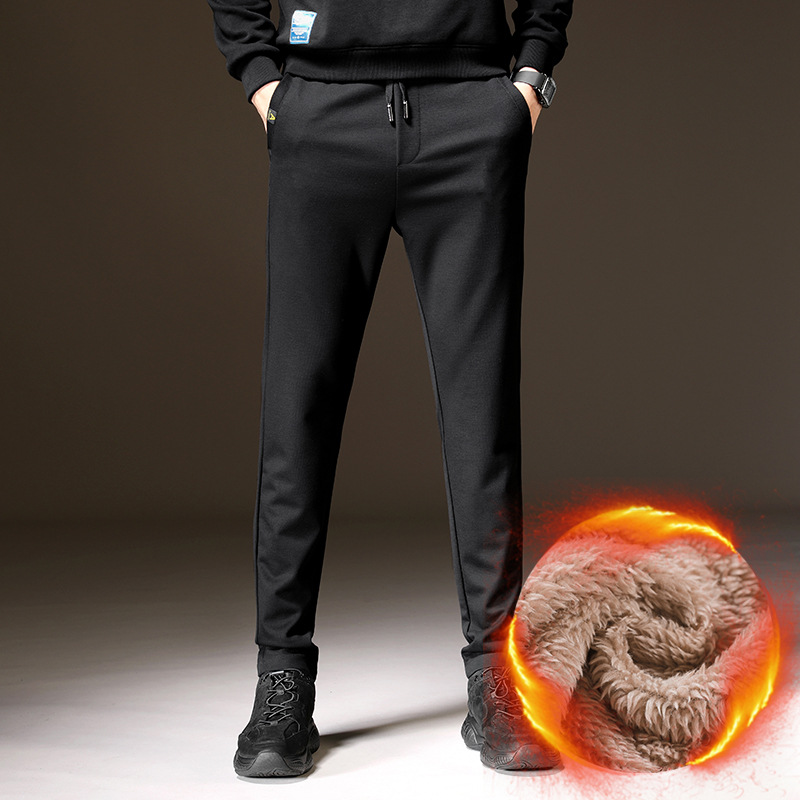 Men's Plush knitting sweatpants Elastic force Casual pants man trousers Large men's wear thickening keep warm Sports pants winter