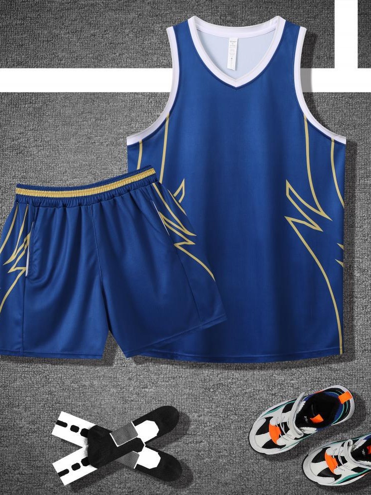 Nuevo juego de ropa de baloncesto infantil mayorista adulto hombre y mujer ropa de baloncesto de secado rápido impresa entrenamiento juego de deportes 1025