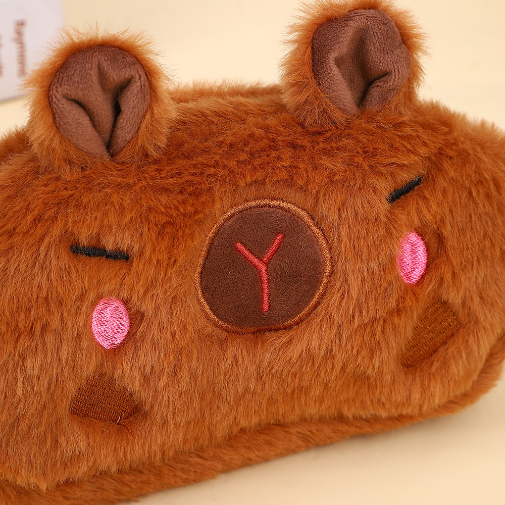 Cute caricatura capibara bolsas de pluma de peluche de gran capacidad para estudiantes papelería almacenamiento bolsas de lápiz mayorista