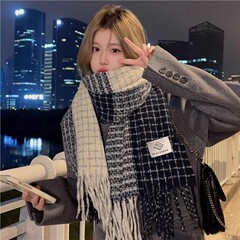 2025冬季新款美拉德仿羊绒围巾洋气格子披肩冬季保暖百搭韩版围脖