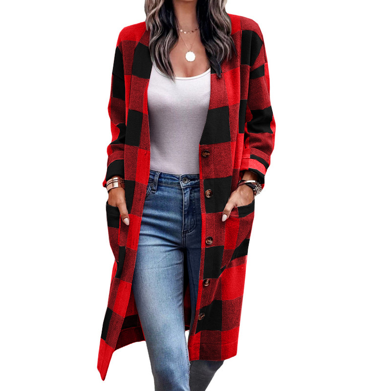 Women's Simple Style Plaid Pocket Patchwork Single Breasted Coat Woolen Coat display picture 2